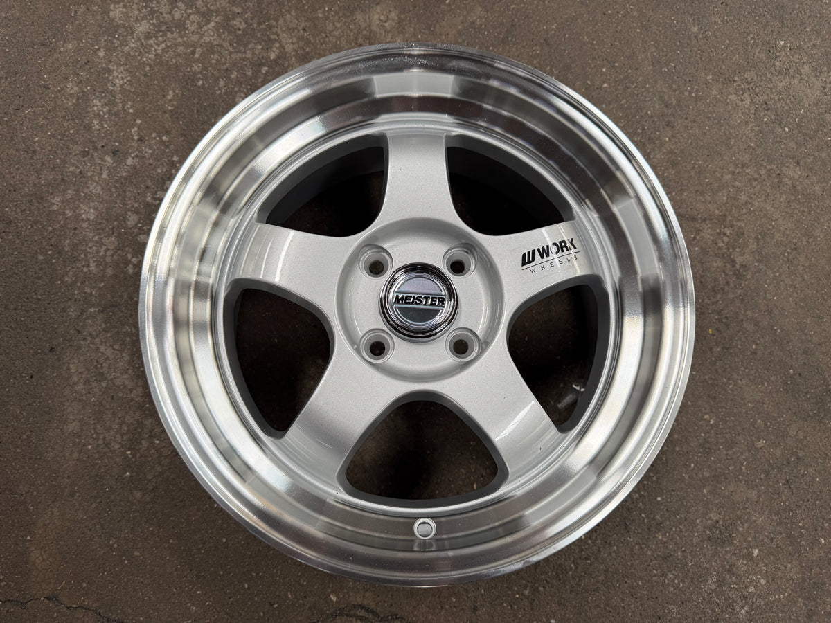 New 15X7 ET32 JS Work Meister Rim (4 wheel) 4X100 Gloss Silver 4X100