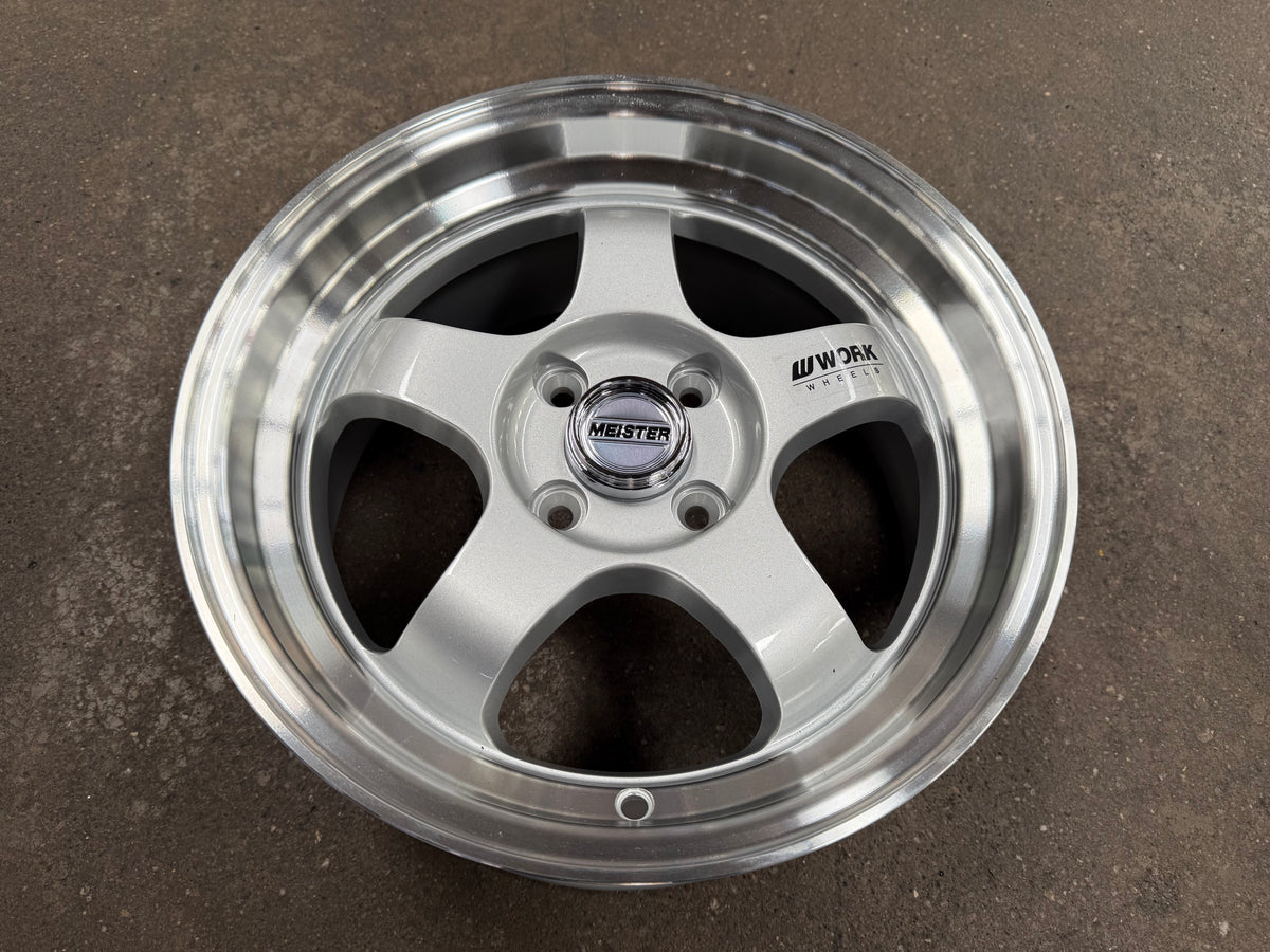 New 15X7 ET32 JS Work Meister Rim (4 wheel) 4X100 Gloss Silver 4X100