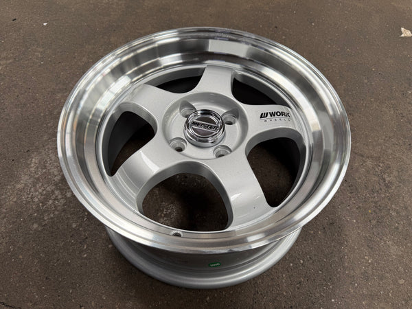 New 15X7 ET32 JS Work Meister Rim (4 wheel) 4X100 Gloss Silver 4X100