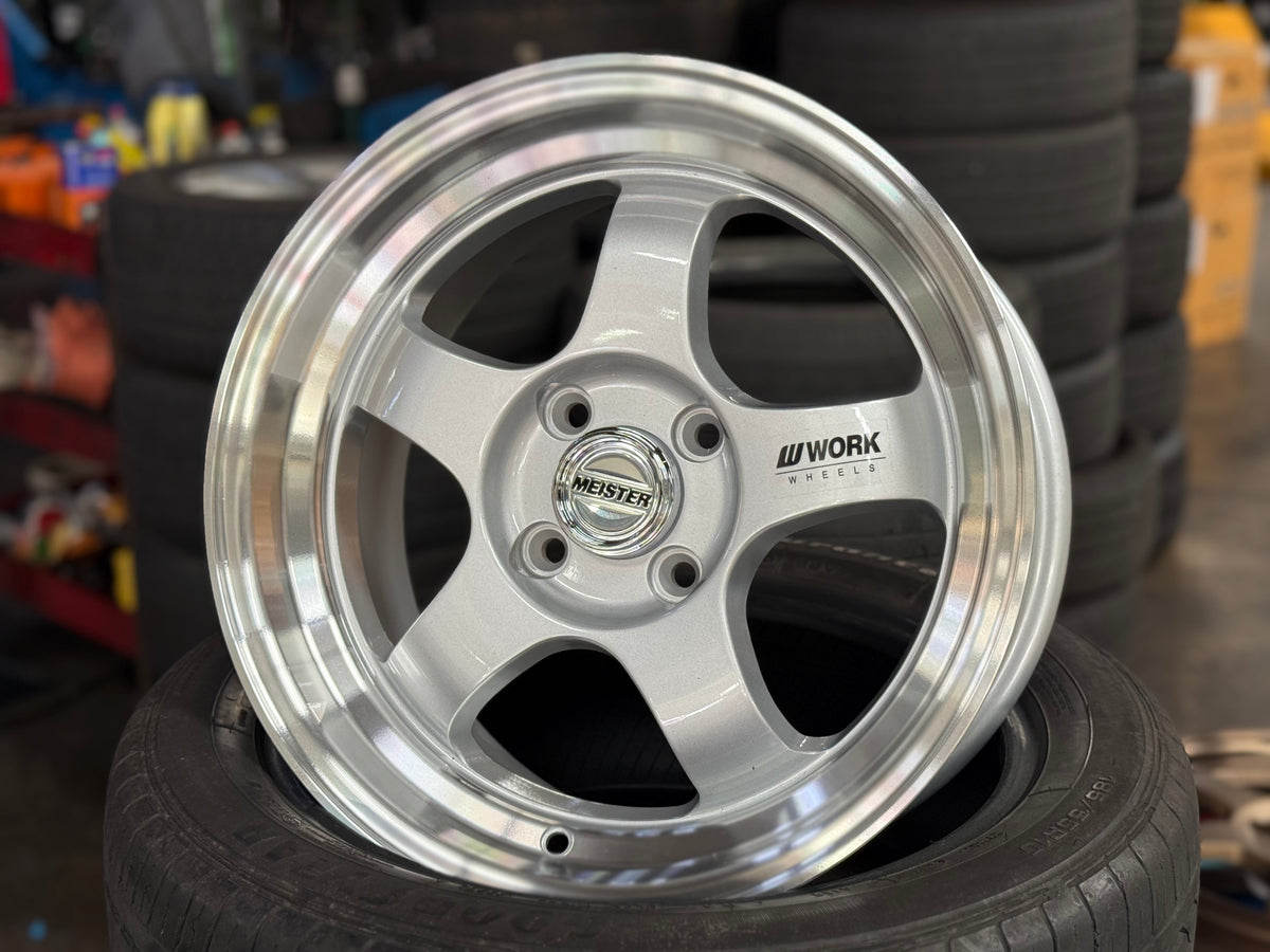 New 15X7 ET32 JS Work Meister Rim (4 wheel) 4X100 Gloss Silver 4X100