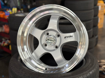 New 15X7 ET32 JS Work Meister Rim (4 wheel) 4X100 Gloss Silver 4X100