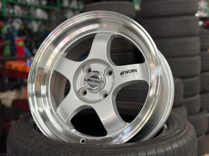 New 15X7 ET32 JS Work Meister Rim (4 wheel) 4X100 Gloss Silver 4X100