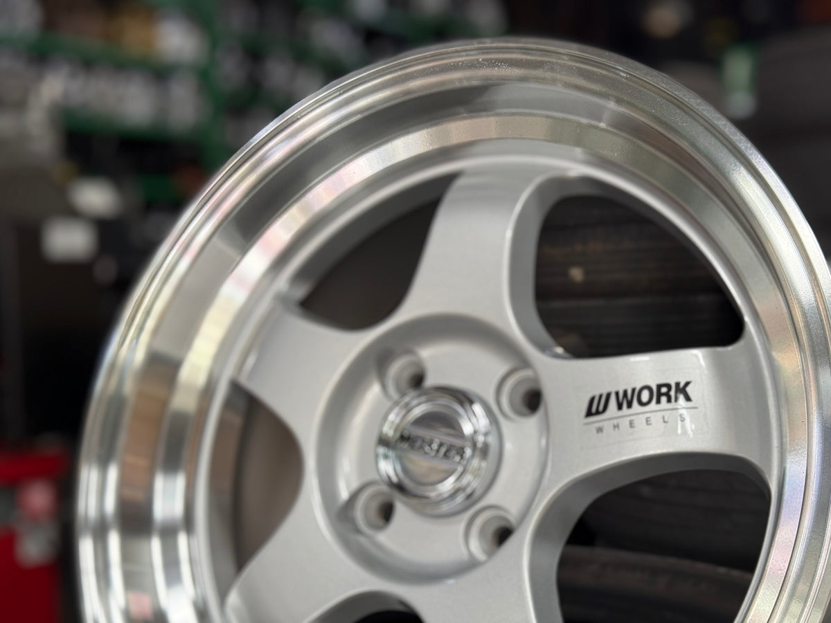 New 15X7 ET32 JS Work Meister Rim (4 wheel) 4X100 Gloss Silver 4X100