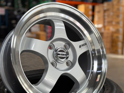 New 15X7 ET32 JS Work Meister Rim (4 wheel) 4X100 Gloss Silver 4X100
