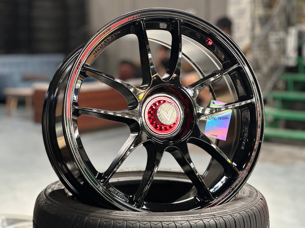 NEW 18x8.5 ET35 Lenso VNK (4 wheel) 5X114.3 Black Red