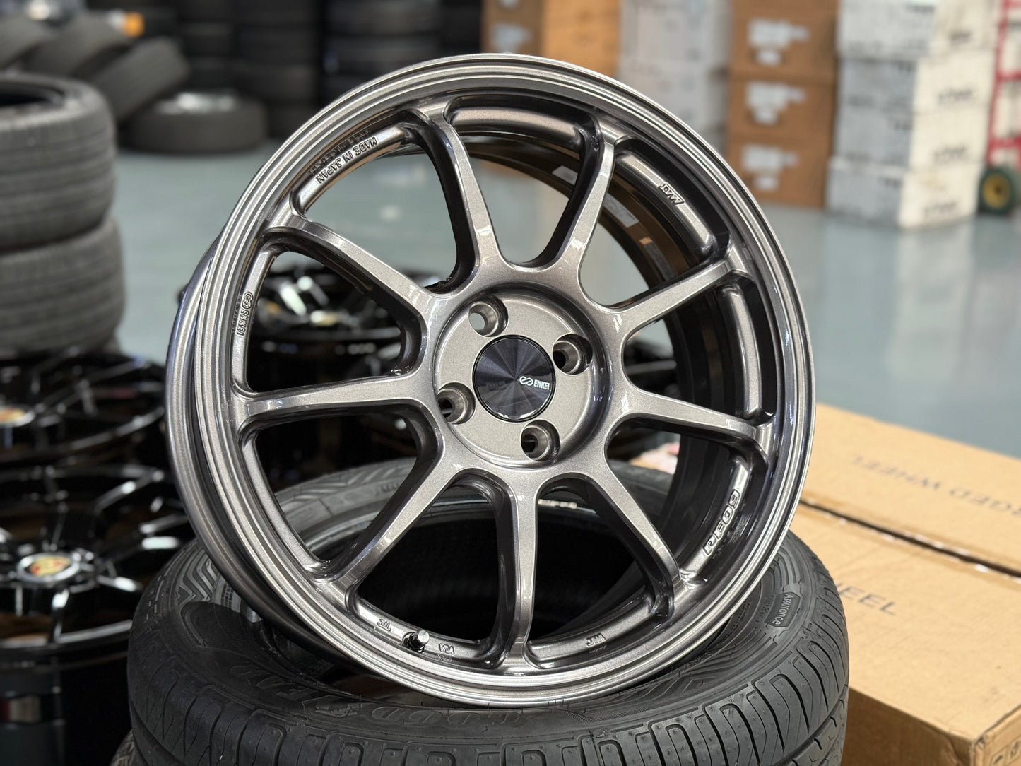 New 17X7 ET38 Enkei PF09 Rim (4 wheel) DARK SILVER 4X100