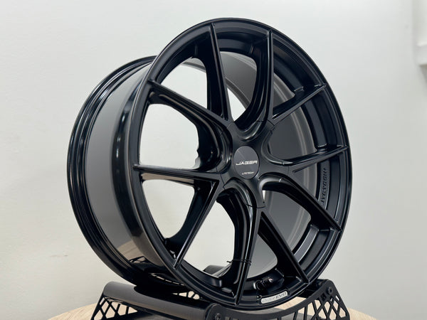 New 18x8.5 ET35 5x114.3 Lenso Jager Dyna-Evo Satin Black Flow Formed Wheels (Set of 4)