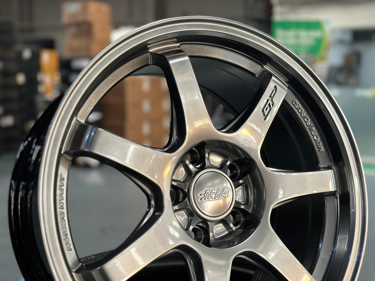 New 17x8 ET35 Mugen GP Design (4 wheel) 5x114.3 Hyper Black