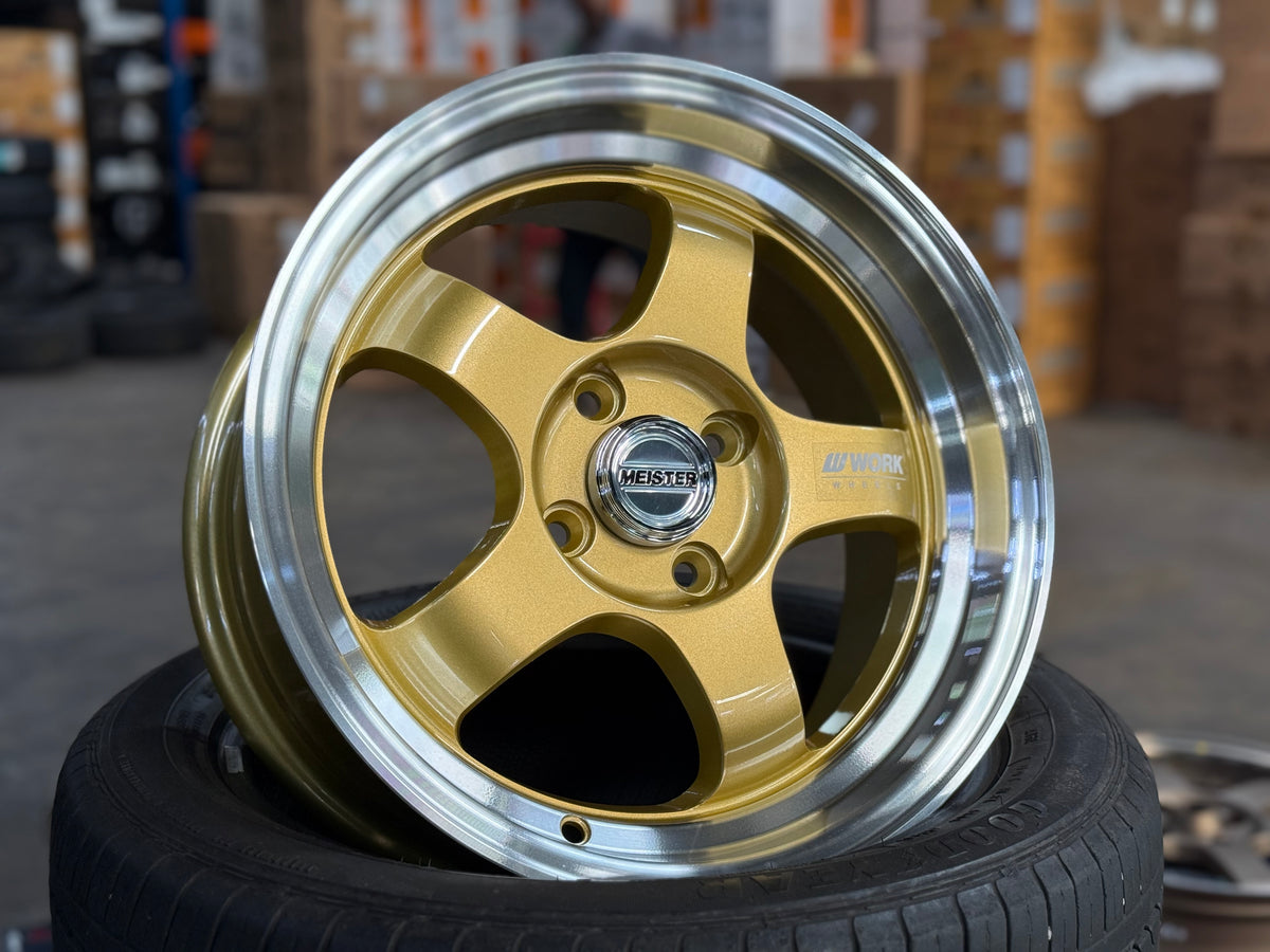 New 15X7 ET32 JS Work Meister Rim (4 wheel) Gloss Gold 4X100