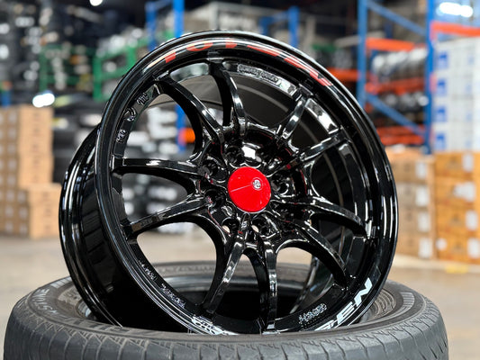 New 15X7 ET38 Mugen Design MF10 Rim (4 wheel) Gloss Black 4X114.3