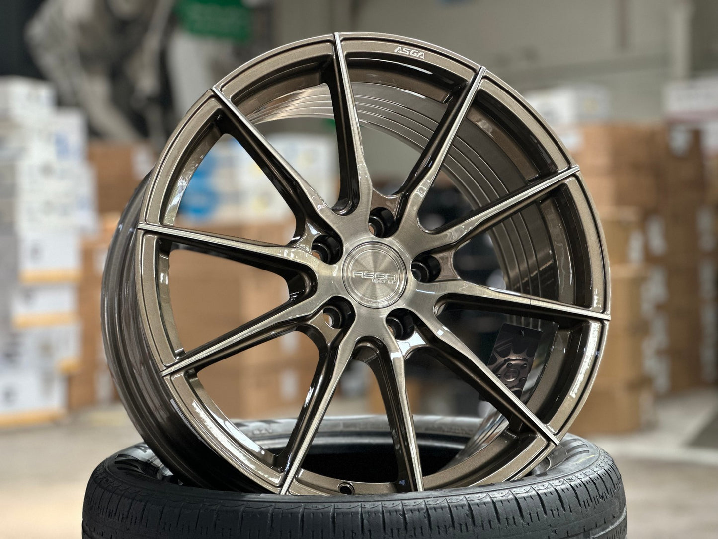 New 18X8.5 ET43 Asga A01 Rim (4 wheel) Gloss Bronze 5X112