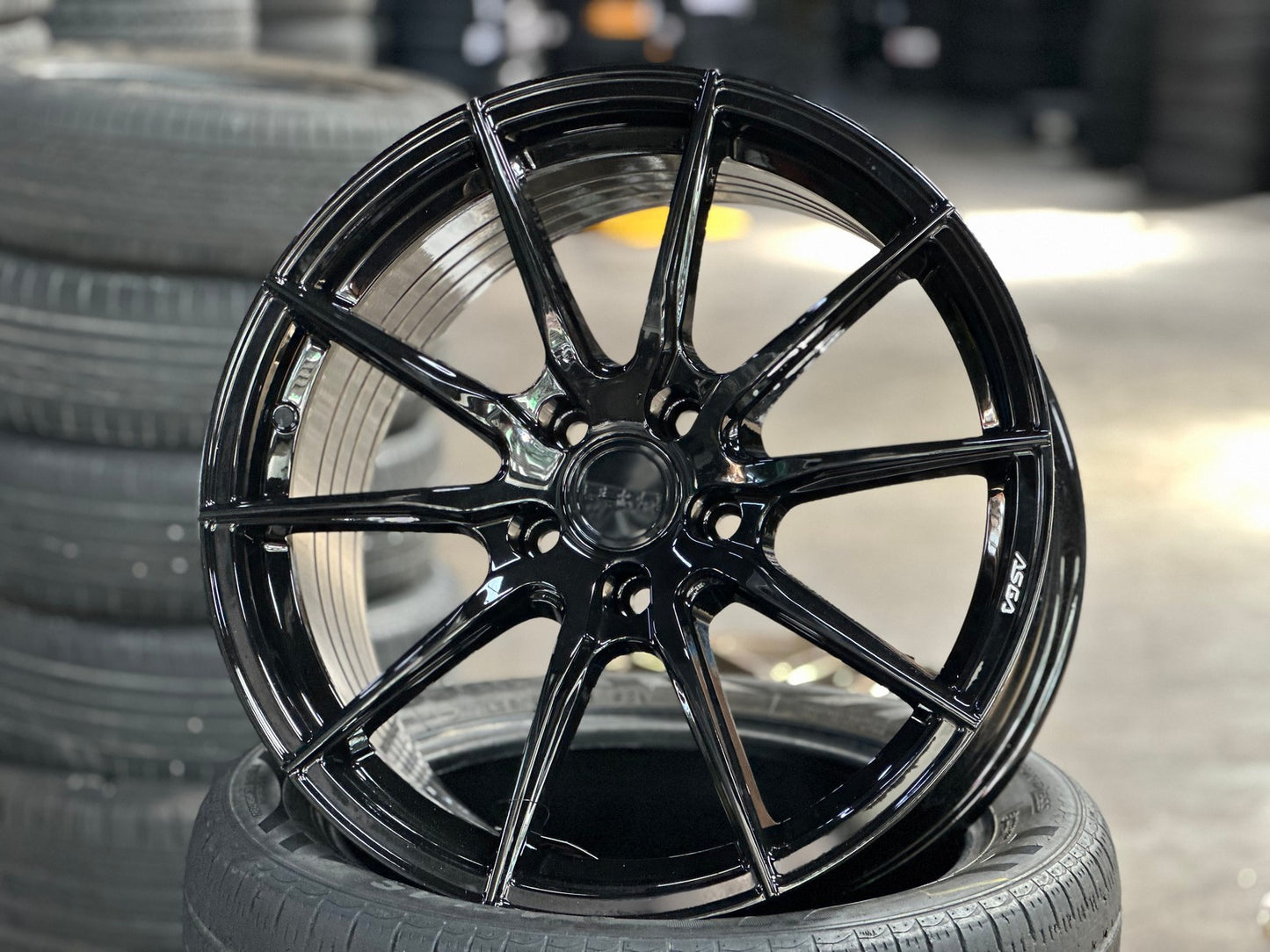New 18X8.5 ET43 Asga A01 Rim (4 wheel) Gloss Black 5X114.3