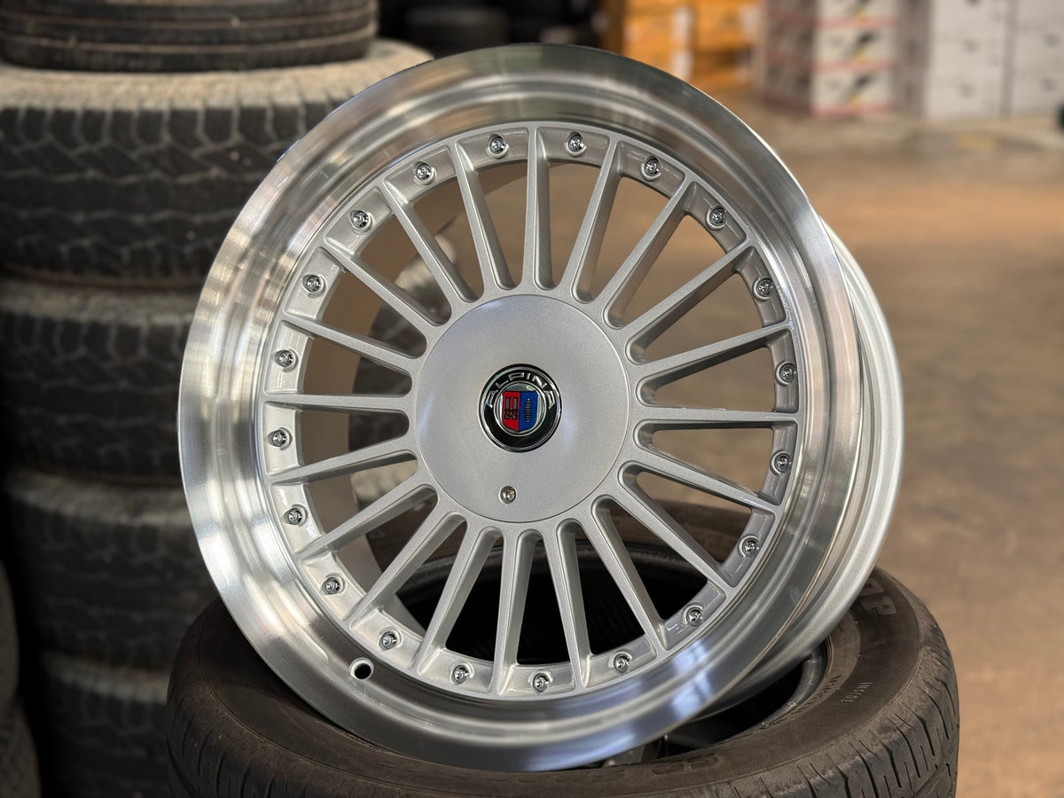 New 17X8 ET20 Alpina Classic Red CapRim (4 wheel) Gloss Silver 4X100