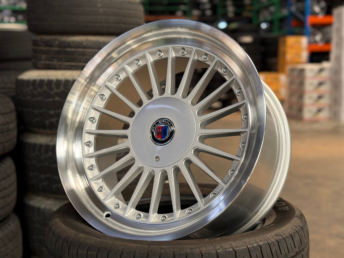 New 17X8 ET20 Alpina Classic Red CapRim (4 wheel) Gloss Silver 4X100