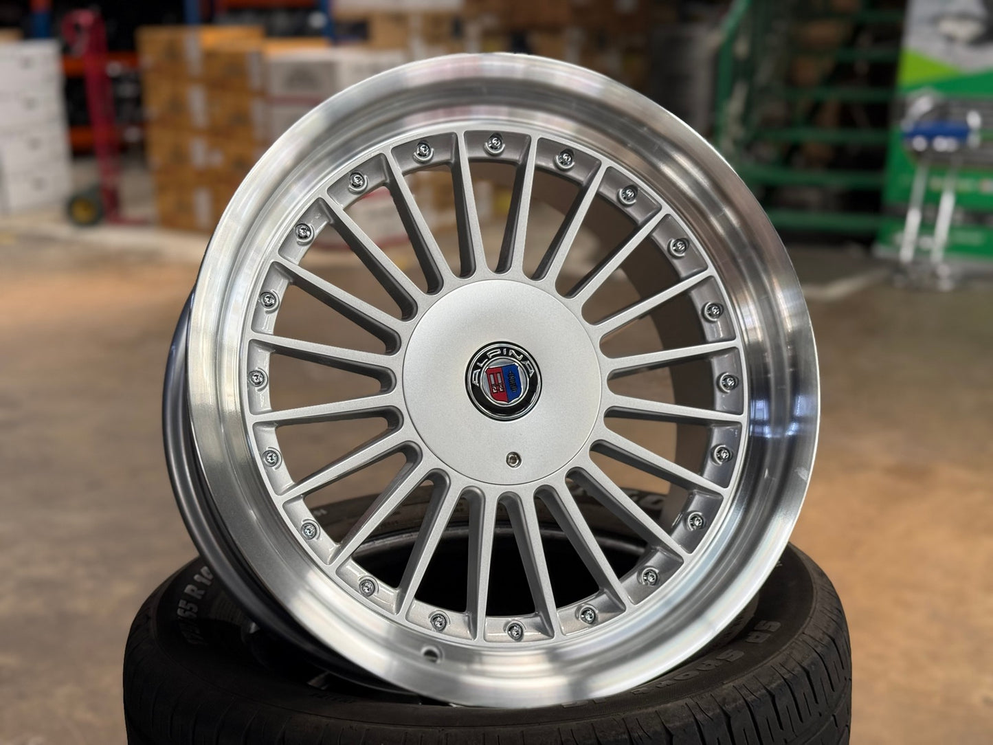 New 17X8 ET20 Alpina Classic Red CapRim (4 wheel) Gloss Silver 4X100