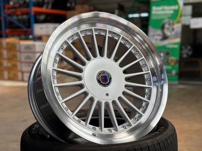 New 17X8 ET20 Alpina Classic Red CapRim (4 wheel) Gloss Silver 4X100