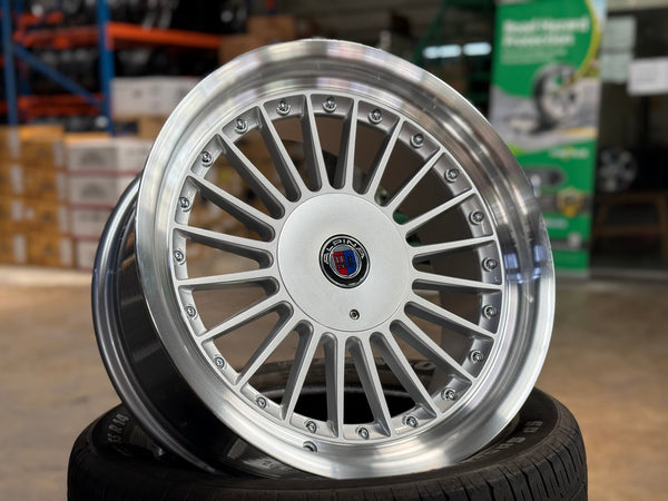 New 17X8 ET20 Alpina Classic Red CapRim (4 wheel) Gloss Silver 4X100
