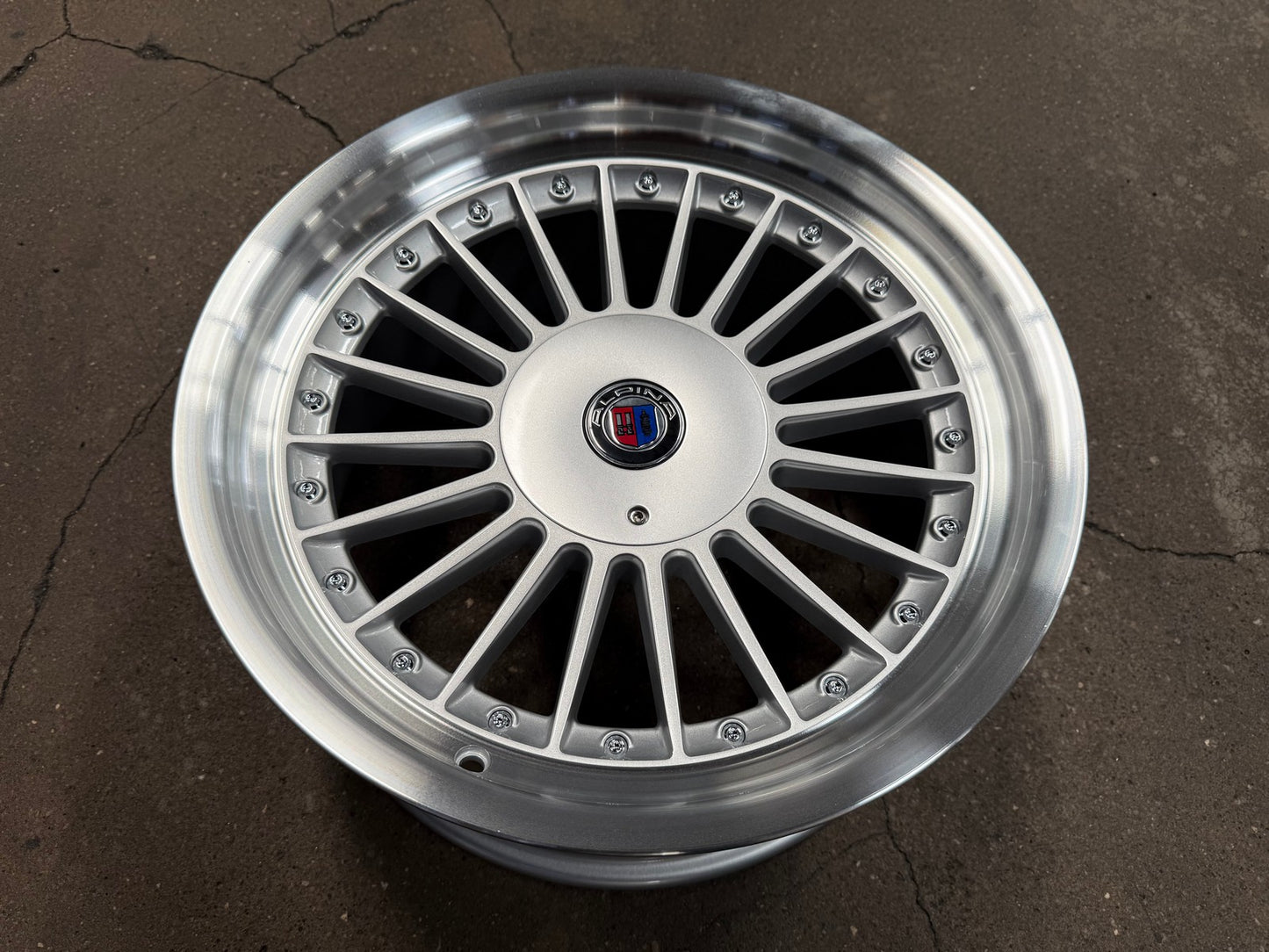 New 17X8 ET20 Alpina Classic Red CapRim (4 wheel) Gloss Silver 4X100