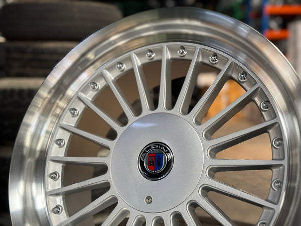 New 17X8 ET20 Alpina Classic Red CapRim (4 wheel) Gloss Silver 4X100