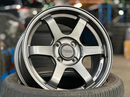 New 15X7 ET35 AOW Flow Formed TE37CR Rim (4 wheel) Matt Gunmetal 4X100