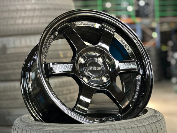 New 15X7 ET35 AOW Flow Formed TE37 Rim (4 wheel) Gloss Black 4X100