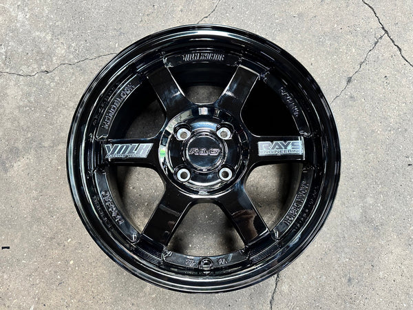 New 15X7 ET35 AOW Flow Formed TE37 Rim (4 wheel) Gloss Black 4X100