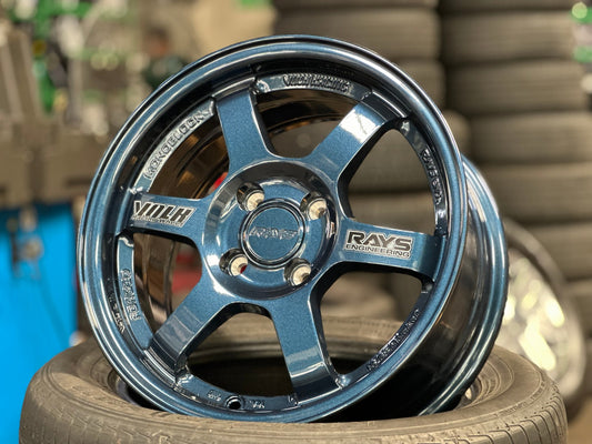 New 15X7 ET35 AOW Flow Formed TE37 Rim (4 wheel) Gloss Blue 4X100