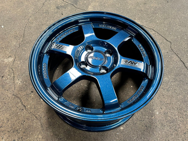 New 15X7 ET35 AOW Flow Formed TE37 Rim (4 wheel) Gloss Blue 4X100