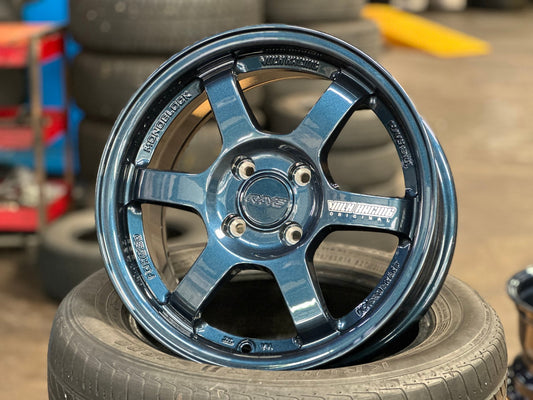 New 15X7 ET35 AOW Flow Formed TE37 Rim (4 wheel) Gloss Blue 4X100 WE