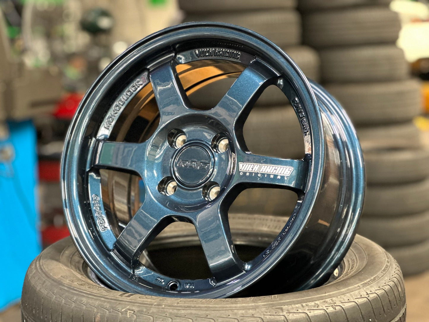 New 15X7 ET35 AOW Flow Formed TE37 Rim (4 wheel) Gloss Blue 4X100 WE
