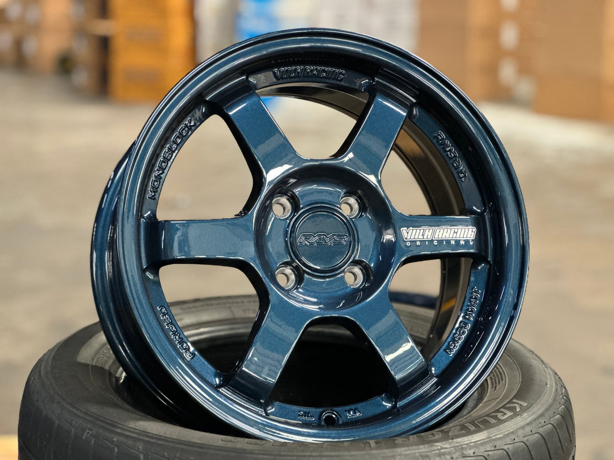 New 15X7 ET35 AOW Flow Formed TE37 Rim (4 wheel) Gloss Blue 4X100 WE