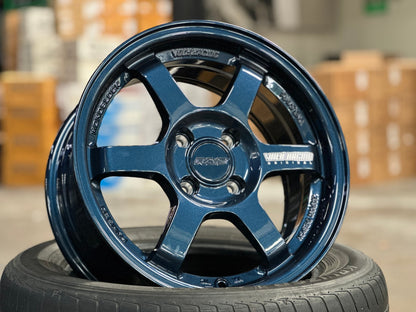 New 15X7 ET35 AOW Flow Formed TE37 Rim (4 wheel) Gloss Blue 4X100 WE