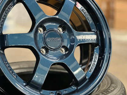 New 15X7 ET35 AOW Flow Formed TE37 Rim (4 wheel) Gloss Blue 4X100 WE