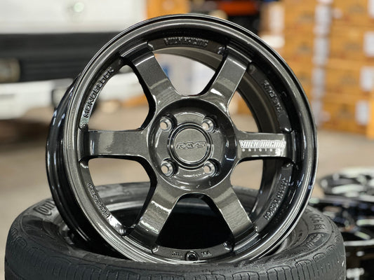 New 15X7 ET35 AOW Flow Formed TE37 Rim (4 wheel) Gloss Gunmetal 4X100