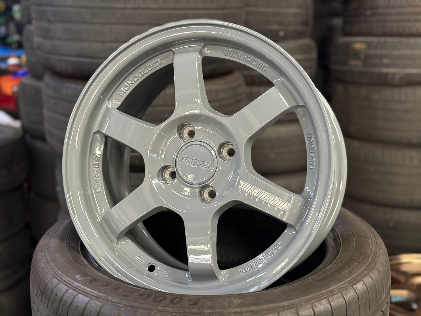 New 15X7 ET35 AOW Flow Formed TE37 Rim (4 wheel) Gloss Grey 4X100