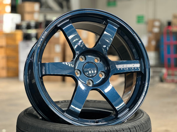 New 18X8.5 ET35 AOW Flow Formed TE37 Rim (4 wheel) Gloss Blue 5X112