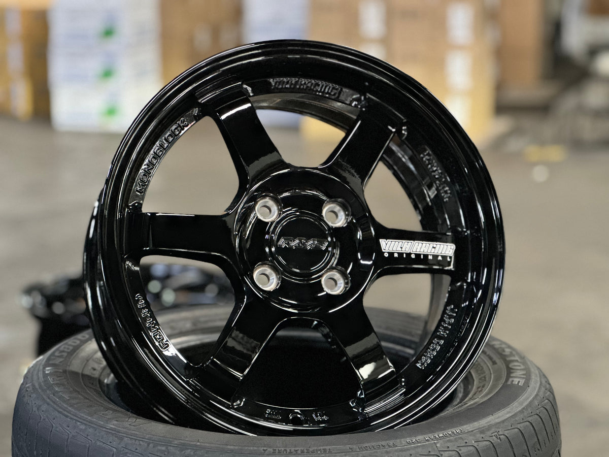 New 15X6.5 ET38 AOW TE37 Rim (4 wheel) Gloss Black 4X100