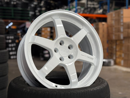 New 17X8 ET35 AOW Flow Formed TE37 Rim (4 wheel) Gloss White 5X100