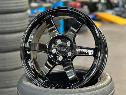 New 17X8 ET35 AOW Flow Formed TE37 Rim (4 wheel) Gloss Black 5X100