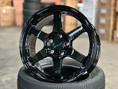 New 17X8.5 ET35 AOW Flow Formed TE37 Rim (4 wheel) Gloss Black 5X112