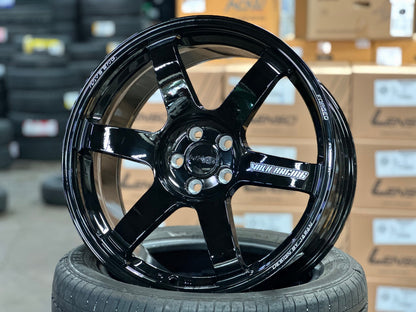 New 18X8.5 ET35 AOW Flow Formed TE37 SAGA Rim (4 wheel) Gloss Black 5X100