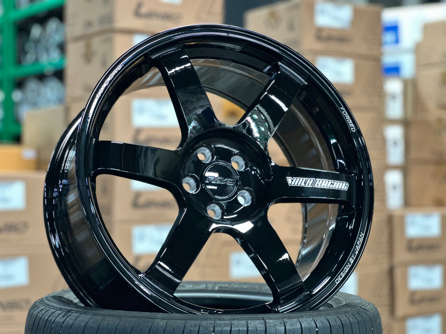 New 18X8.5 ET35 AOW Flow Formed TE37 SAGA Rim (4 wheel) Gloss Black 5X100