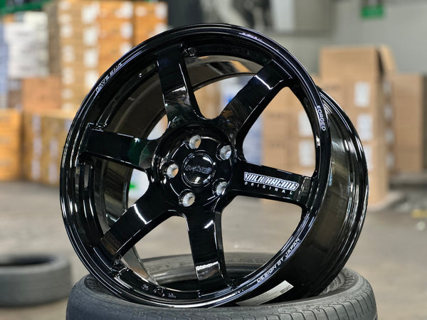 New 19X8.5 ET42 AOW Flow Formed TE37 SAGA Rim (4 wheel) Gloss Black 5X112