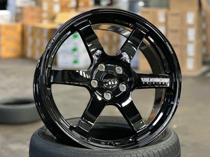 New 19X8.5 ET42 AOW Flow Formed TE37 SAGA Rim (4 wheel) Gloss Black 5X112