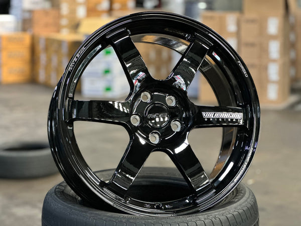 New 19X8.5 ET42 AOW Flow Formed TE37 SAGA Rim (4 wheel) Gloss Black 5X114.3