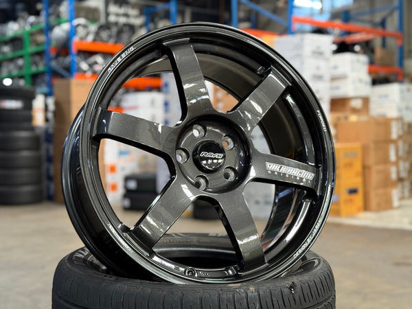 New 19X8.5 ET42 AOW Flow Formed TE37 SAGA Rim (4 wheel) Dark Gunmetal 5X114.3