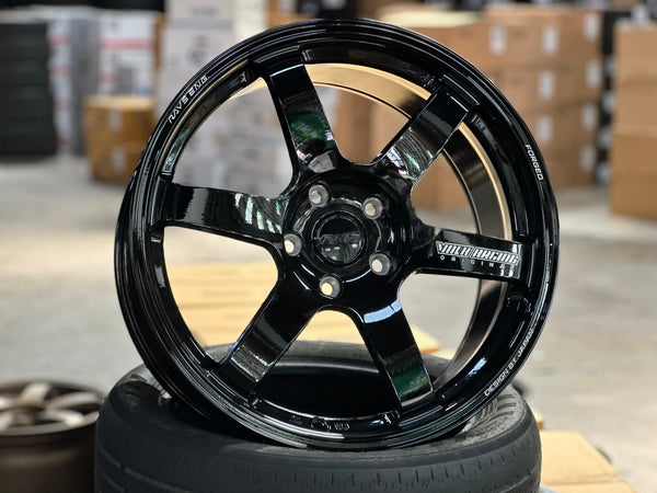 New 19X9.5 ET40 AOW Flow Formed TE37 SAGA Rim (4 wheel) Gloss Black 5X120
