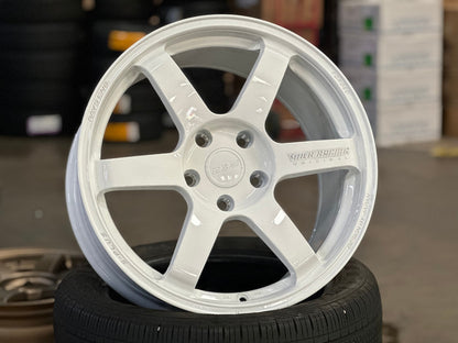 New 18X9.5 ET44 AOW Flow Formed TE37 SAGA Rim (4 wheel) Gloss White 5X120