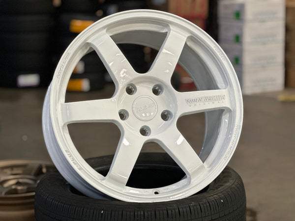 New 18X9.5 ET44 AOW Flow Formed TE37 SAGA Rim (4 wheel) Gloss White 5X120