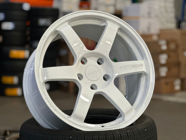 New 18X9.5 ET44 AOW Flow Formed TE37 SAGA Rim (4 wheel) Gloss White 5X120